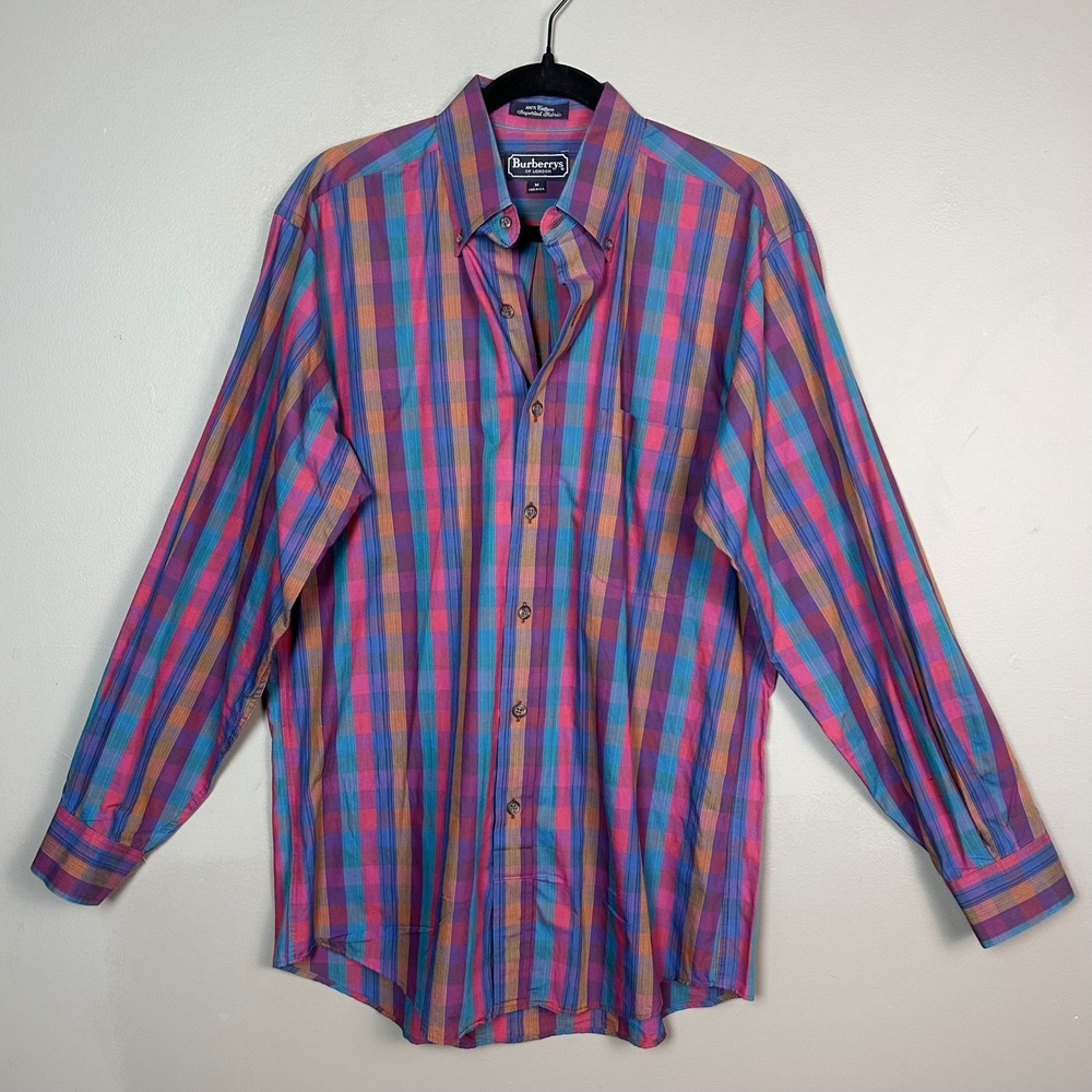 VTG Burberrys of London Madras Plaid shirt Mens Medium Button Down Cotton USA